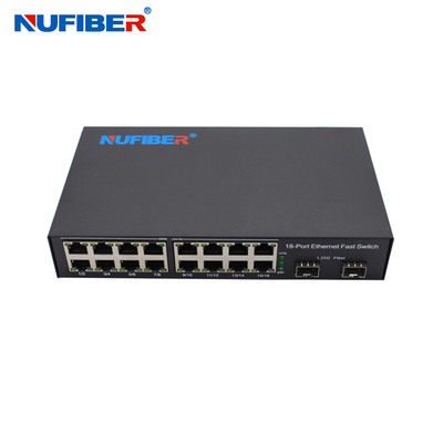 Commutatore DC12V di Ethernet della fibra della scanalatura di SFP dei porti RJ45 2 del commutatore 16 di Ethernet di SFP di gigabit