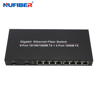 10/100/1000M 8 convertitore a fibra ottica di media del commutatore di Ethernet del porto del porto Rj45+2 SFP