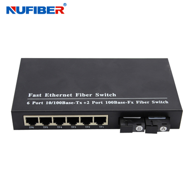 10/100M 6 porto della fibra del porto rj45+2 con il singolo commutatore di fibra ottica di Ethernet dello Sc 1310nm/1550nm 20km della fibra